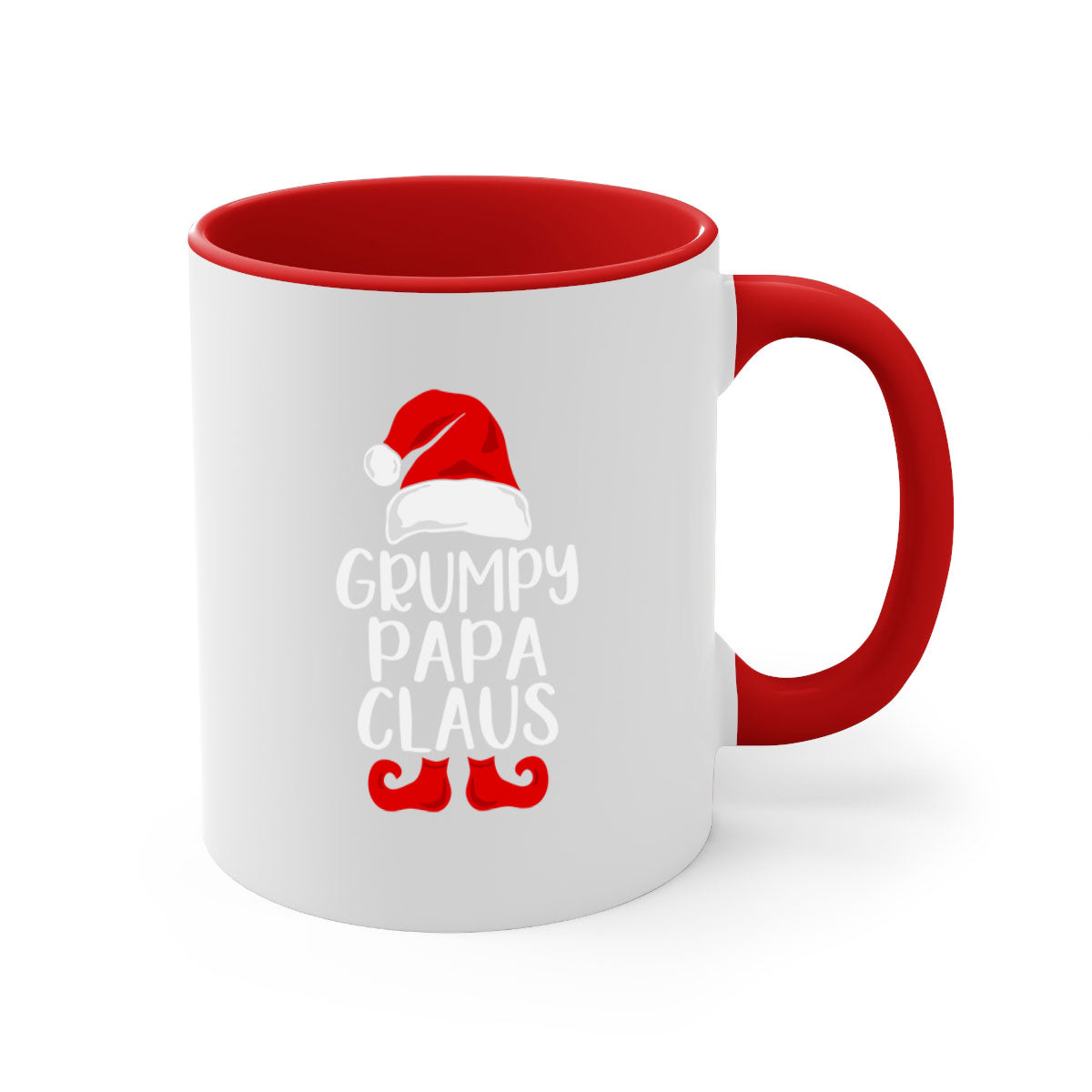 GrumpyPapaClaus style 12# Christmas mug with a colorful handle and glossy finish, perfect for coffee and tea lovers.