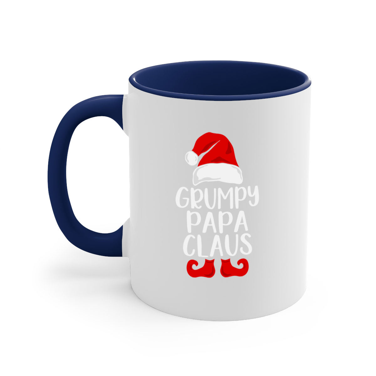 GrumpyPapaClaus style 12# Christmas mug with a colorful handle and glossy finish, perfect for coffee and tea lovers.