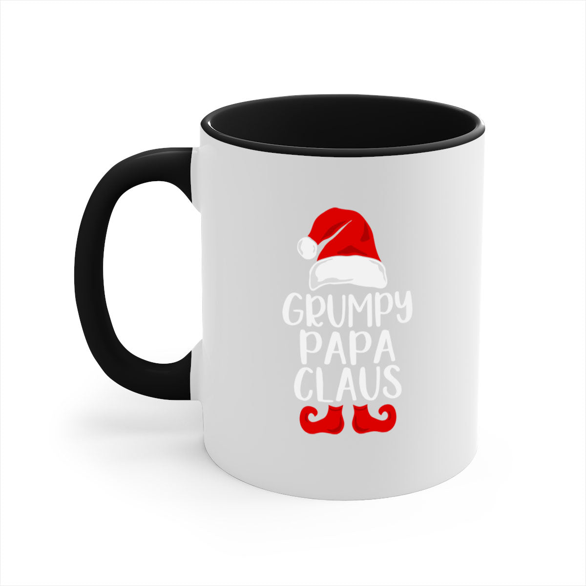 GrumpyPapaClaus style 12# Christmas mug with a colorful handle and glossy finish, perfect for coffee and tea lovers.