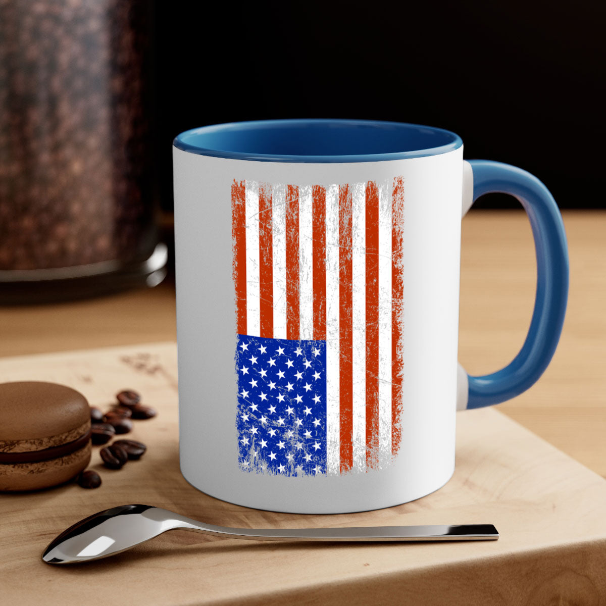 Grunge Flag 52# Mug featuring a glossy finish, colored handle, and interior, available in multiple colors and sizes.