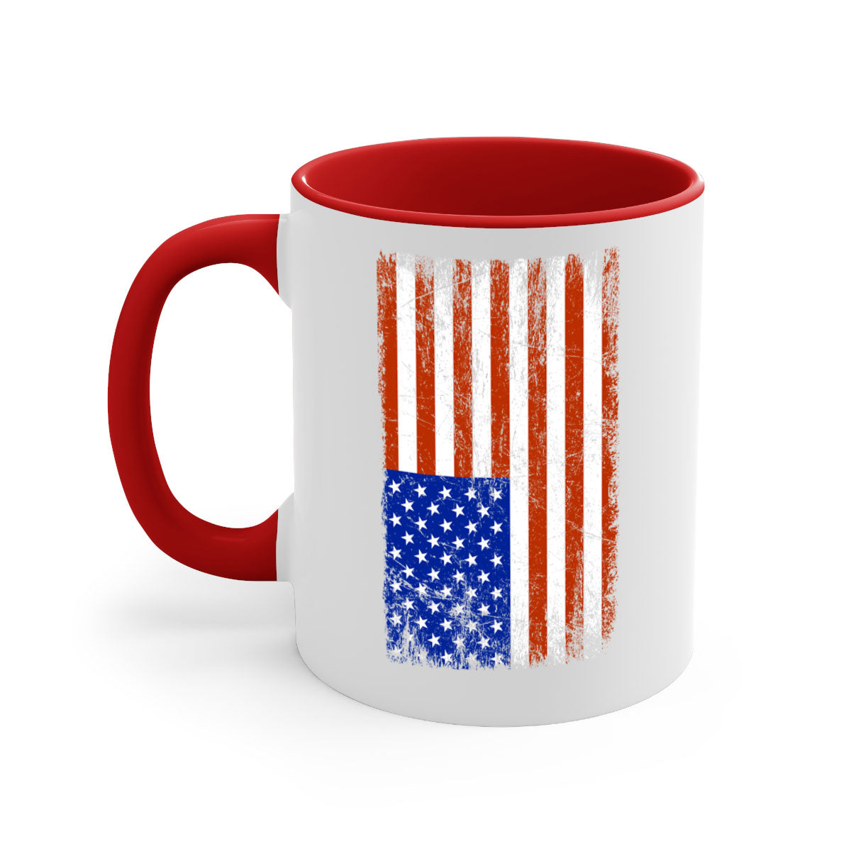 Grunge Flag 52# Mug featuring a glossy finish, colored handle, and interior, available in multiple colors and sizes.