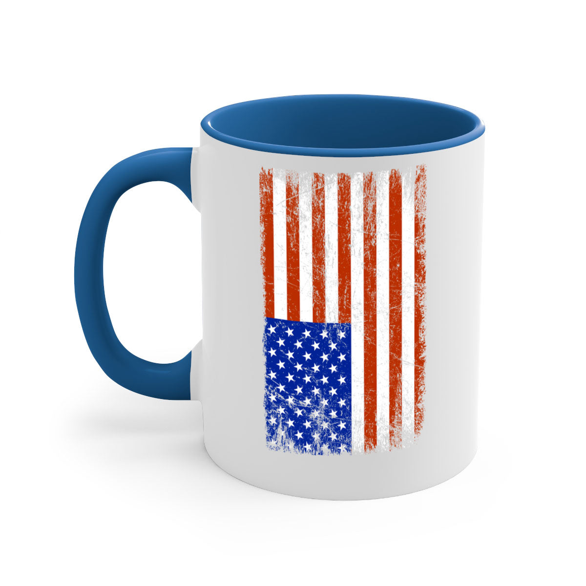 Grunge Flag 52# Mug featuring a glossy finish, colored handle, and interior, available in multiple colors and sizes.