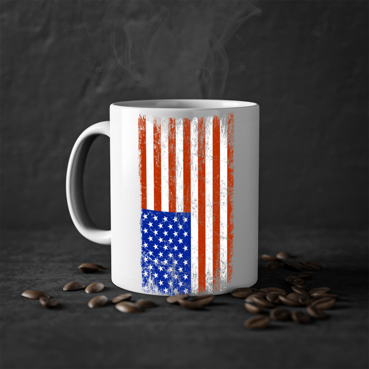 Grunge Flag 52# Mug featuring a glossy finish, colored handle, and interior, available in multiple colors and sizes.