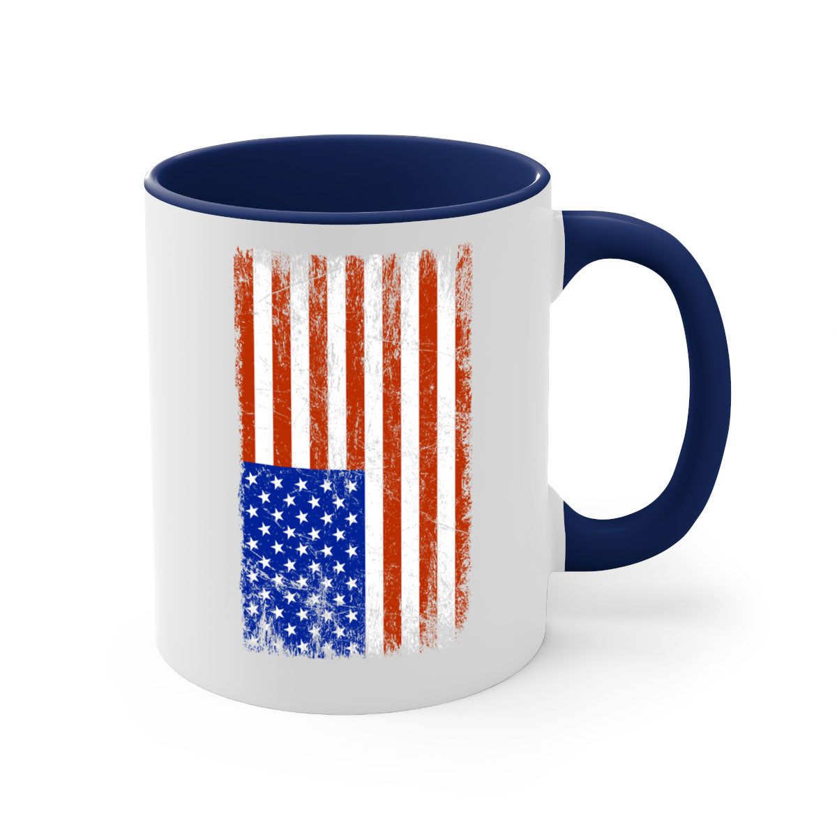 Grunge Flag 52# Mug featuring a glossy finish, colored handle, and interior, available in multiple colors and sizes.