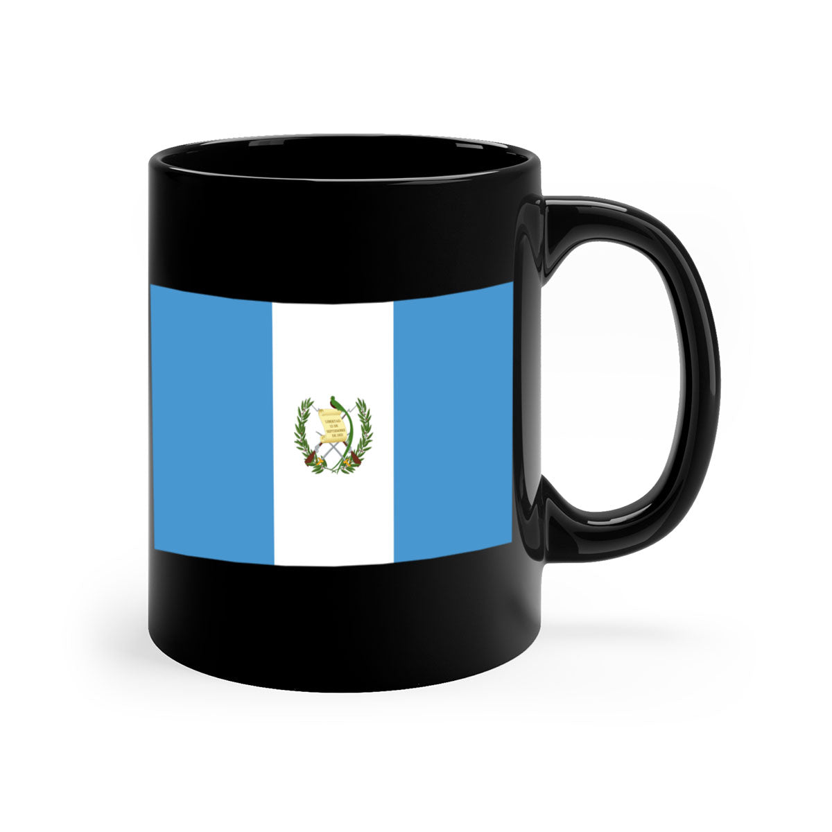 Guatemala 129# Mug featuring a glossy finish and colorful handle, available in multiple sizes.
