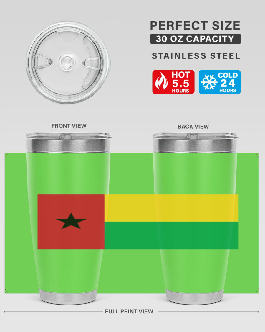 GuineaBissau 128# Tumbler featuring double wall vacuum insulation, available in 20oz and 30oz sizes, with a vibrant design.