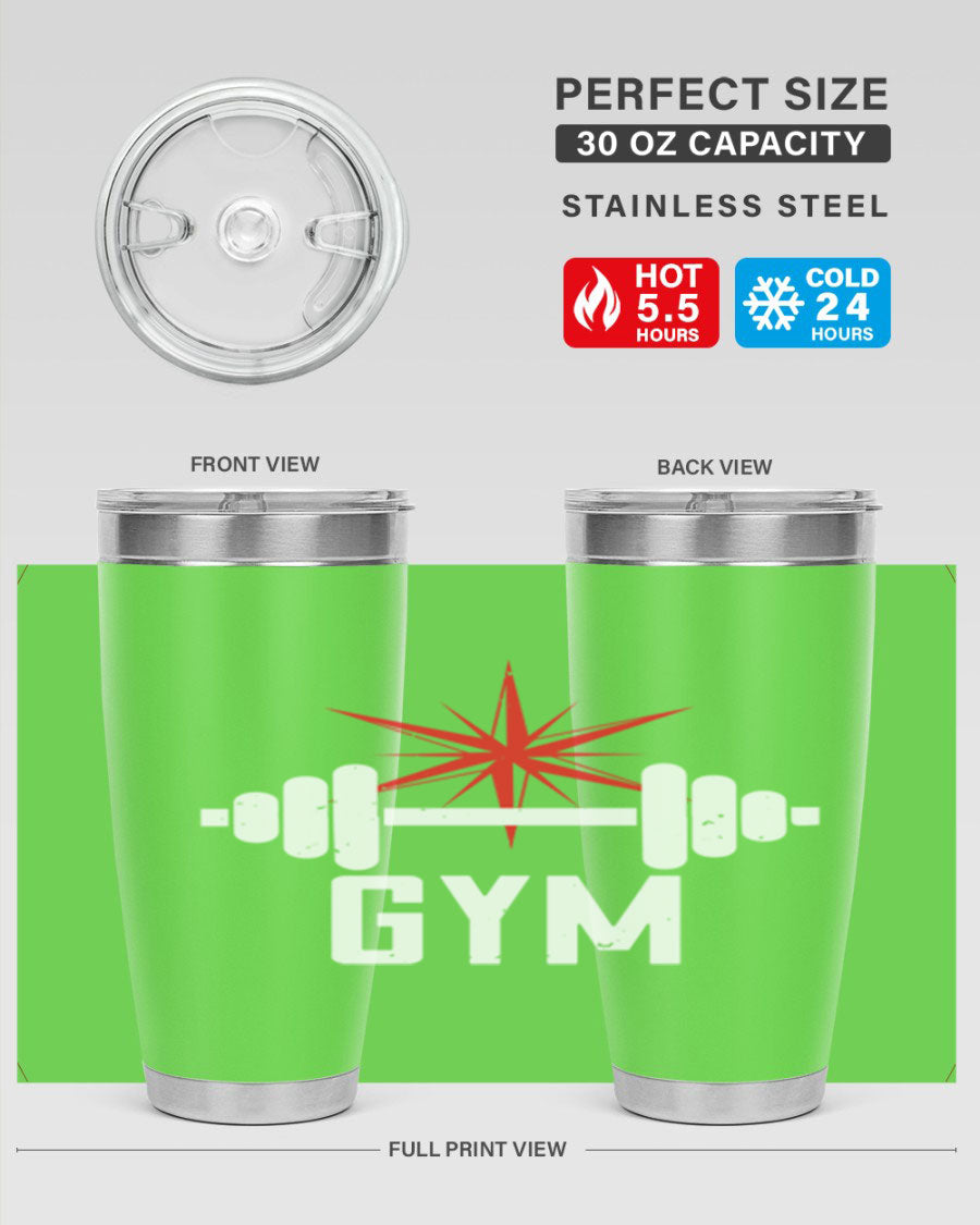 gym 94# Tumbler in stainless steel with a drink-thru lid, showcasing its sleek design and double wall insulation.