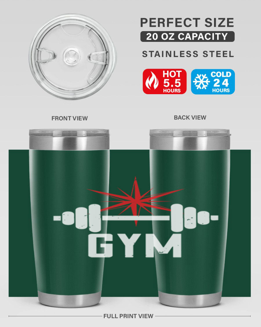 gym 94# Tumbler in stainless steel with a drink-thru lid, showcasing its sleek design and double wall insulation.