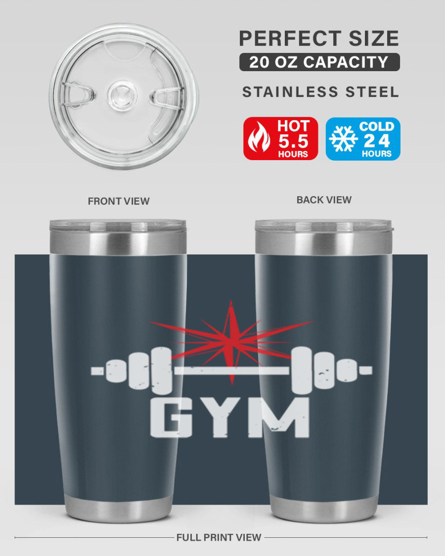 gym 94# Tumbler in stainless steel with a drink-thru lid, showcasing its sleek design and double wall insulation.