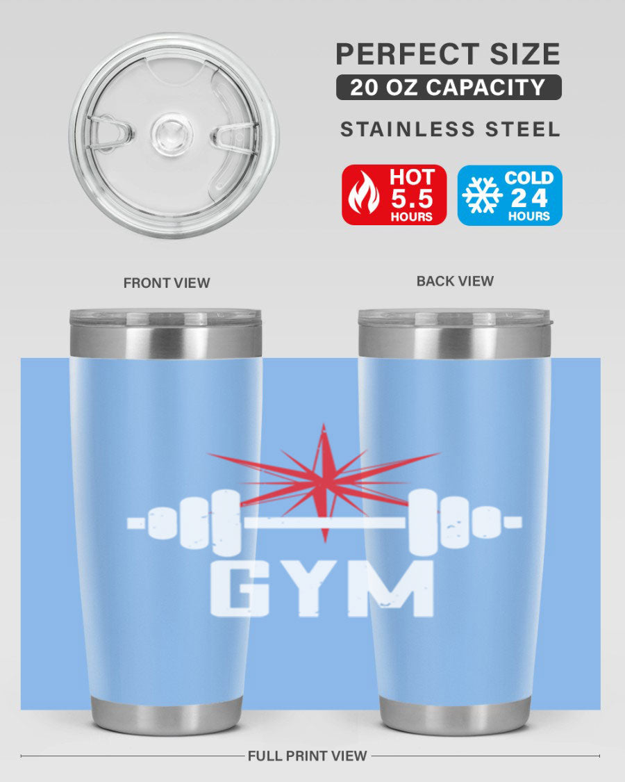 gym 94# Tumbler in stainless steel with a drink-thru lid, showcasing its sleek design and double wall insulation.