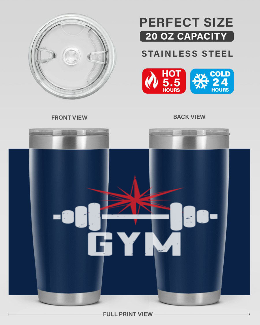 gym 94# Tumbler in stainless steel with a drink-thru lid, showcasing its sleek design and double wall insulation.