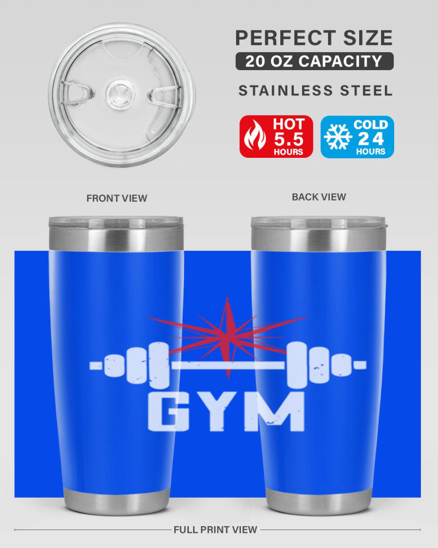 gym 94# Tumbler in stainless steel with a drink-thru lid, showcasing its sleek design and double wall insulation.
