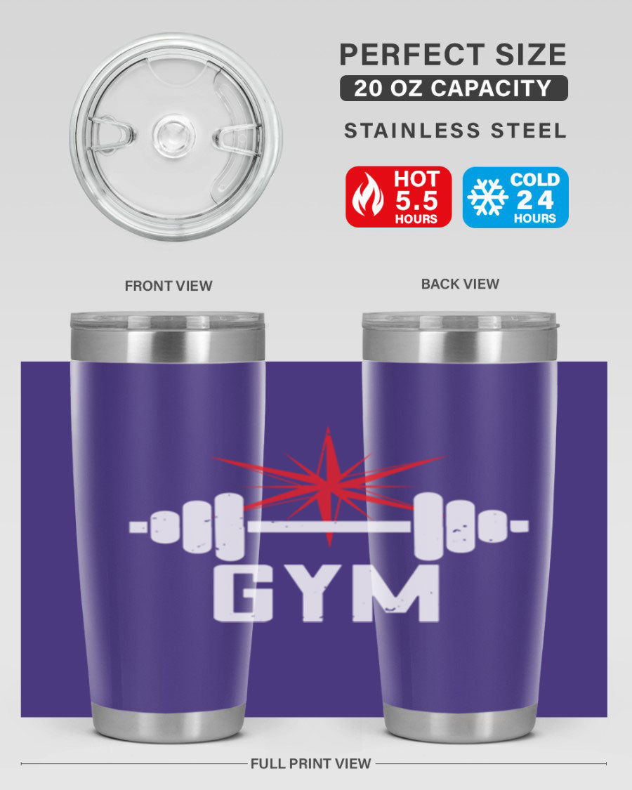 gym 94# Tumbler in stainless steel with a drink-thru lid, showcasing its sleek design and double wall insulation.