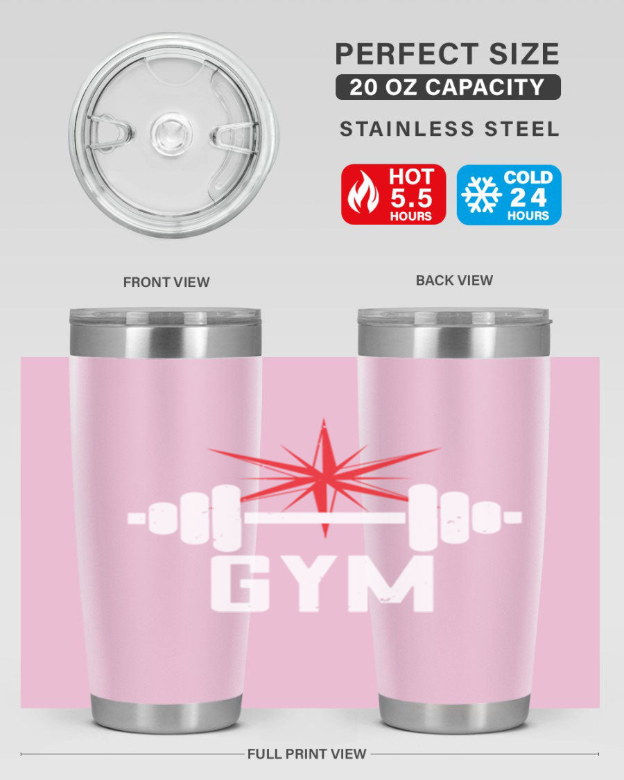 gym 94# Tumbler in stainless steel with a drink-thru lid, showcasing its sleek design and double wall insulation.