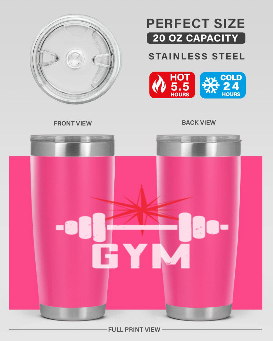 gym 94# Tumbler in stainless steel with a drink-thru lid, showcasing its sleek design and double wall insulation.