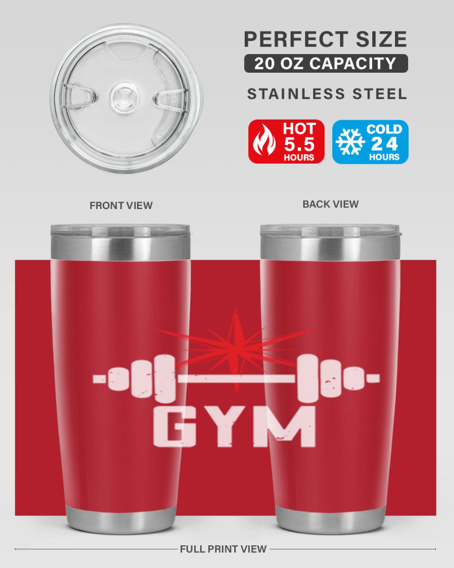 gym 94# Tumbler in stainless steel with a drink-thru lid, showcasing its sleek design and double wall insulation.