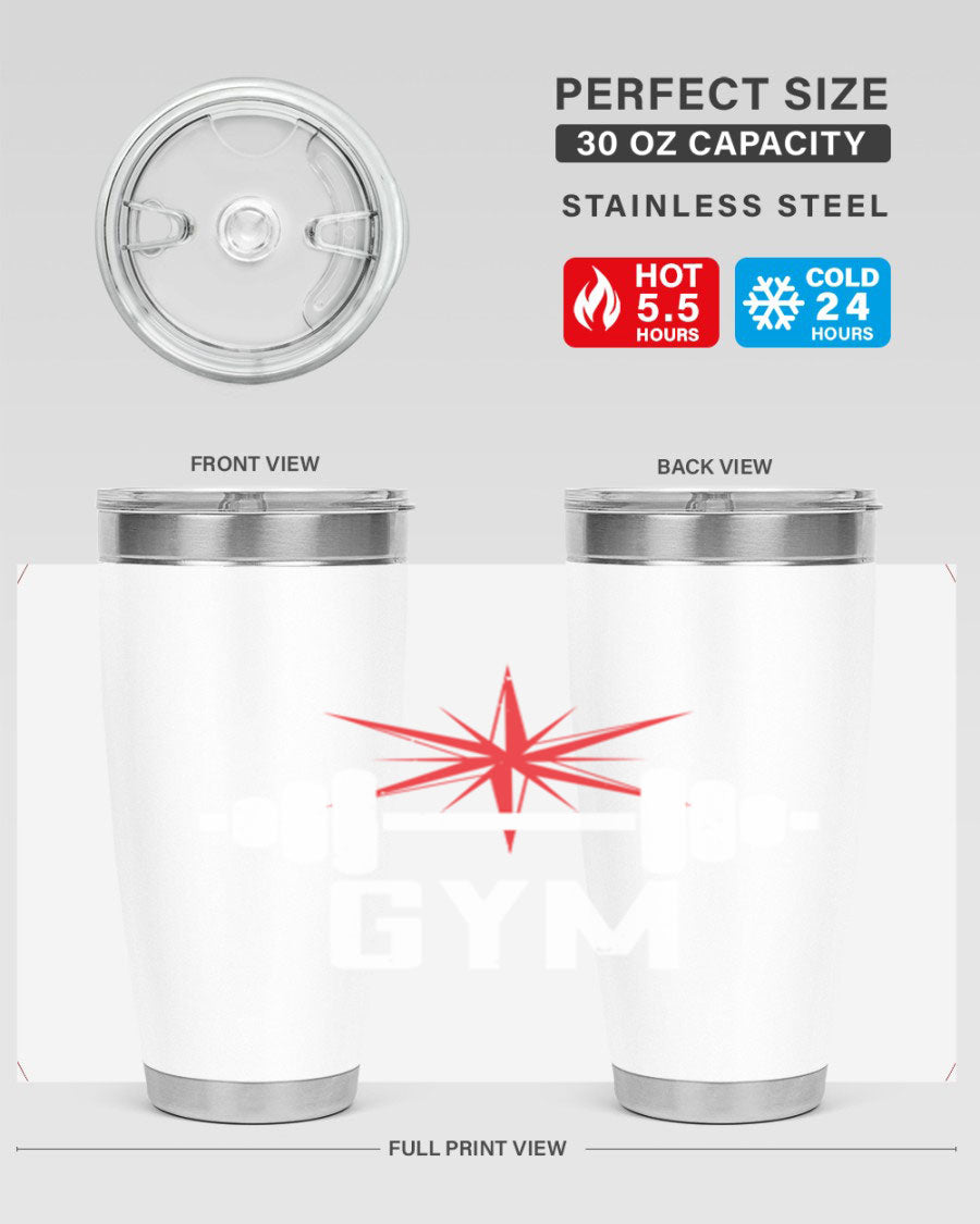 gym 94# Tumbler in stainless steel with a drink-thru lid, showcasing its sleek design and double wall insulation.