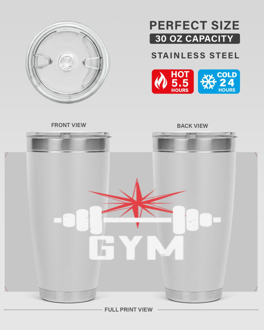 gym 94# Tumbler in stainless steel with a drink-thru lid, showcasing its sleek design and double wall insulation.