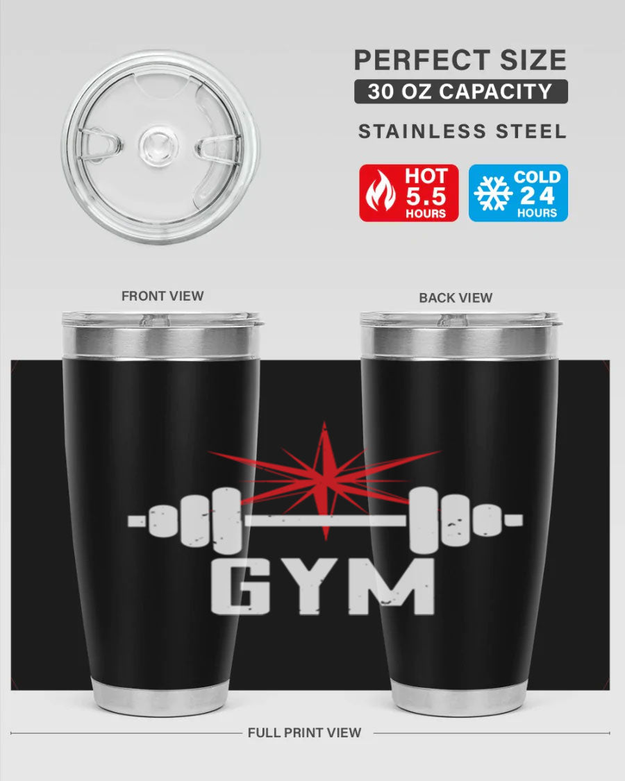 gym 94# Tumbler in stainless steel with a drink-thru lid, showcasing its sleek design and double wall insulation.