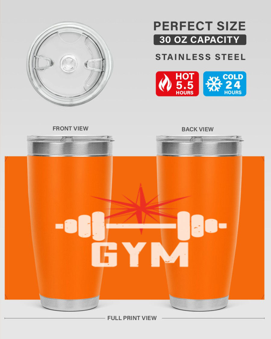 gym 94# Tumbler in stainless steel with a drink-thru lid, showcasing its sleek design and double wall insulation.