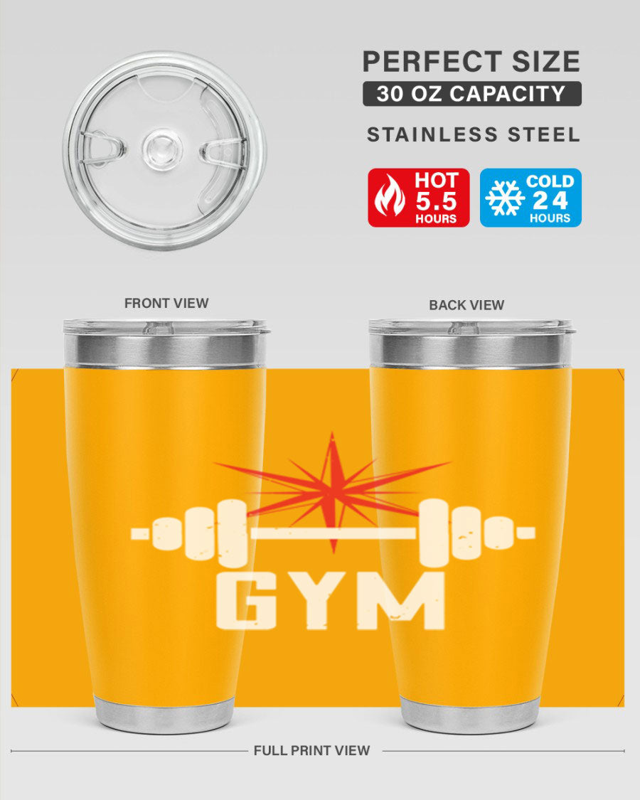 gym 94# Tumbler in stainless steel with a drink-thru lid, showcasing its sleek design and double wall insulation.