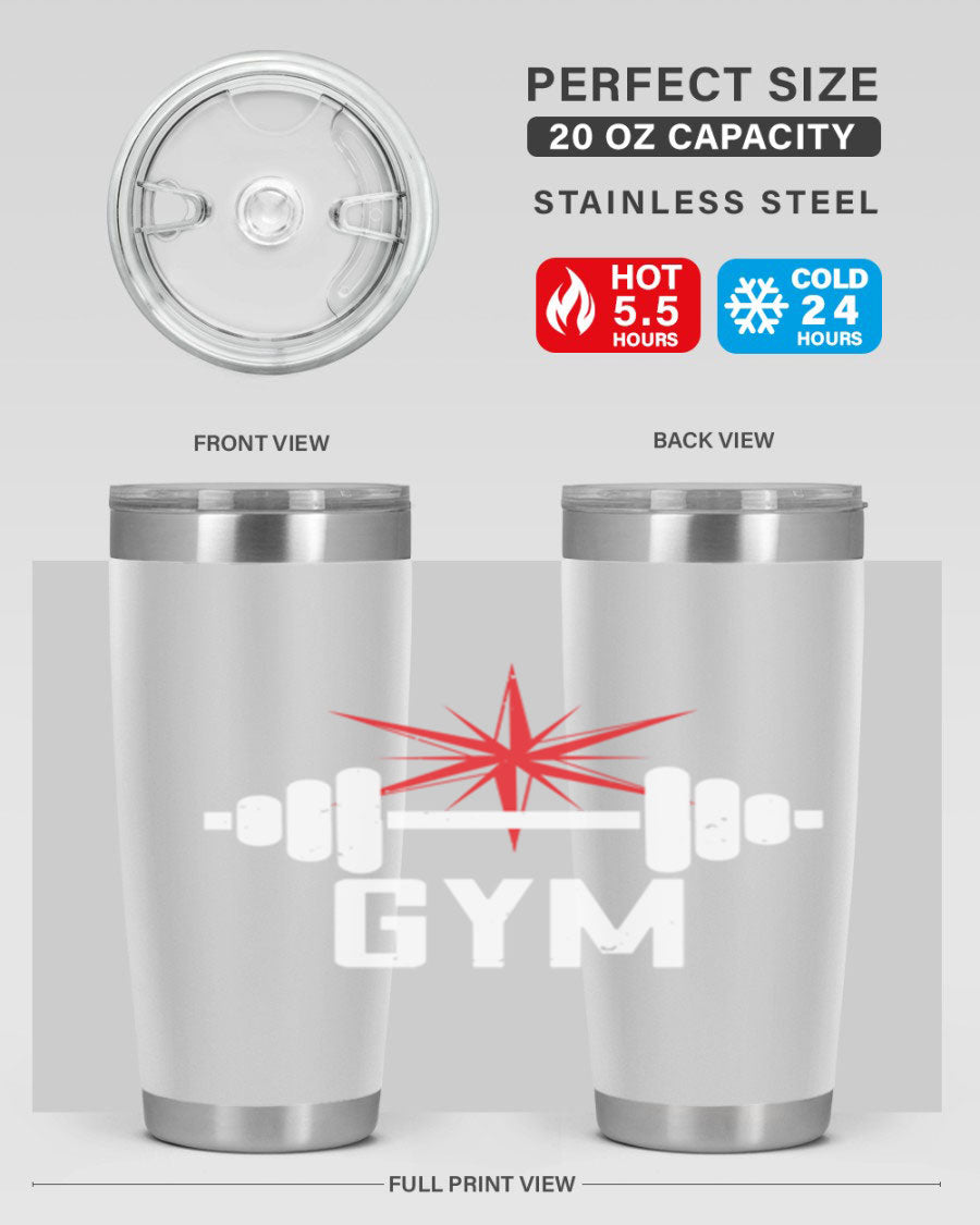 gym 94# Tumbler in stainless steel with a drink-thru lid, showcasing its sleek design and double wall insulation.