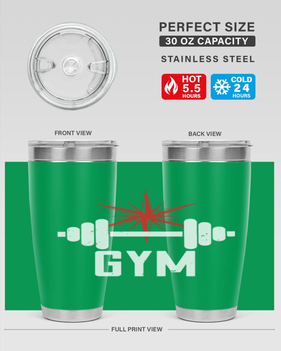 gym 94# Tumbler in stainless steel with a drink-thru lid, showcasing its sleek design and double wall insulation.