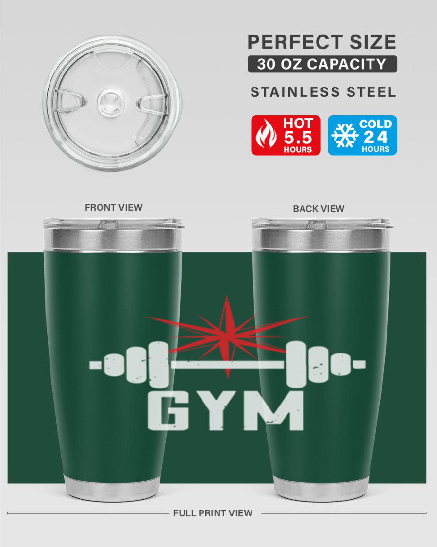 gym 94# Tumbler in stainless steel with a drink-thru lid, showcasing its sleek design and double wall insulation.