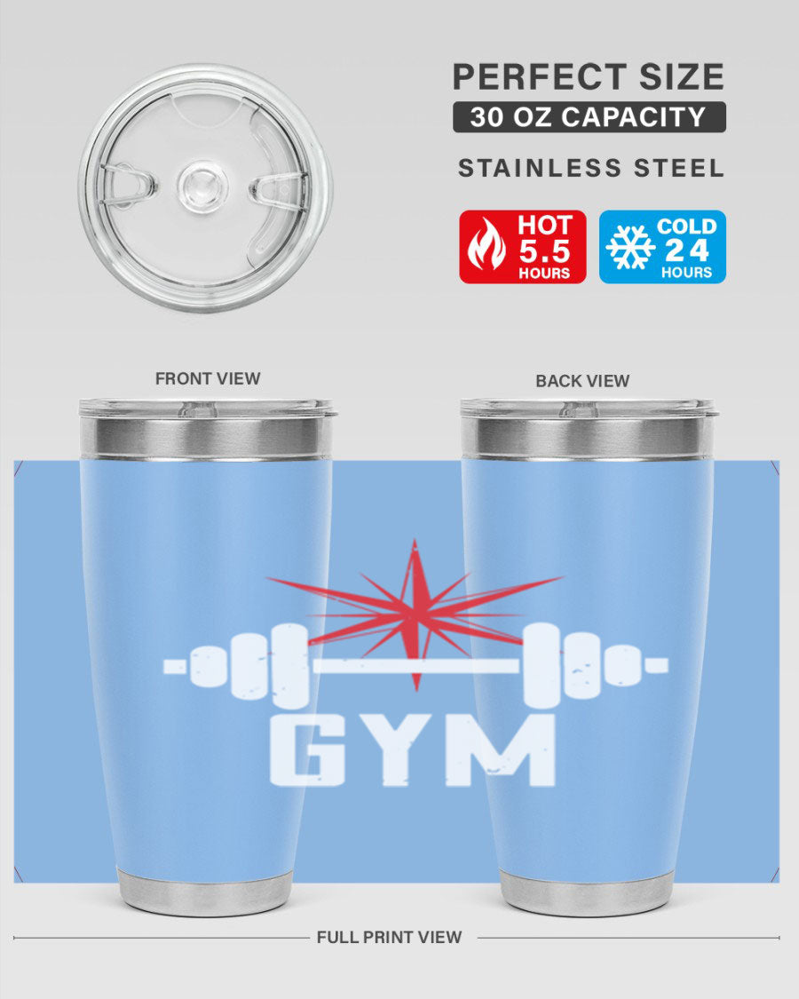 gym 94# Tumbler in stainless steel with a drink-thru lid, showcasing its sleek design and double wall insulation.