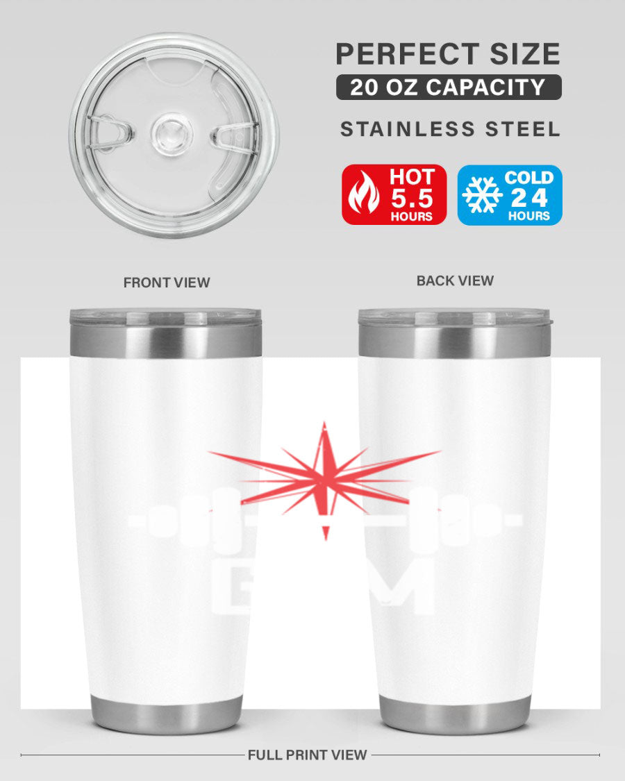 gym 94# Tumbler in stainless steel with a drink-thru lid, showcasing its sleek design and double wall insulation.