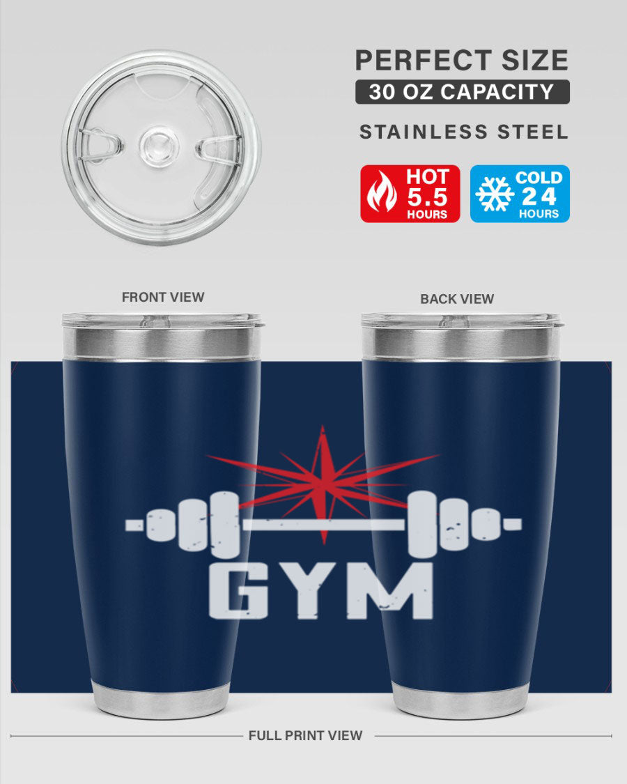 gym 94# Tumbler in stainless steel with a drink-thru lid, showcasing its sleek design and double wall insulation.