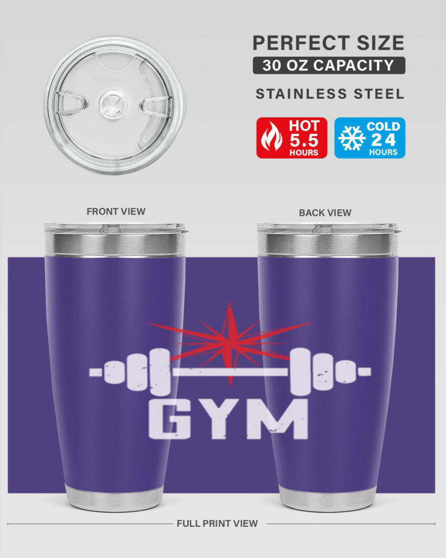 gym 94# Tumbler in stainless steel with a drink-thru lid, showcasing its sleek design and double wall insulation.
