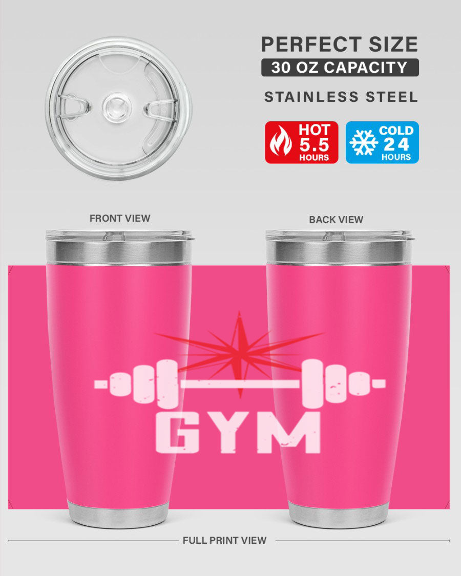gym 94# Tumbler in stainless steel with a drink-thru lid, showcasing its sleek design and double wall insulation.