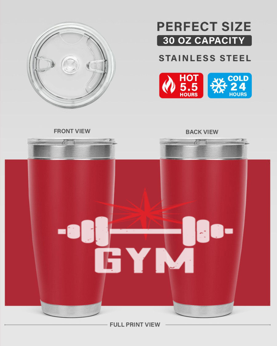 gym 94# Tumbler in stainless steel with a drink-thru lid, showcasing its sleek design and double wall insulation.