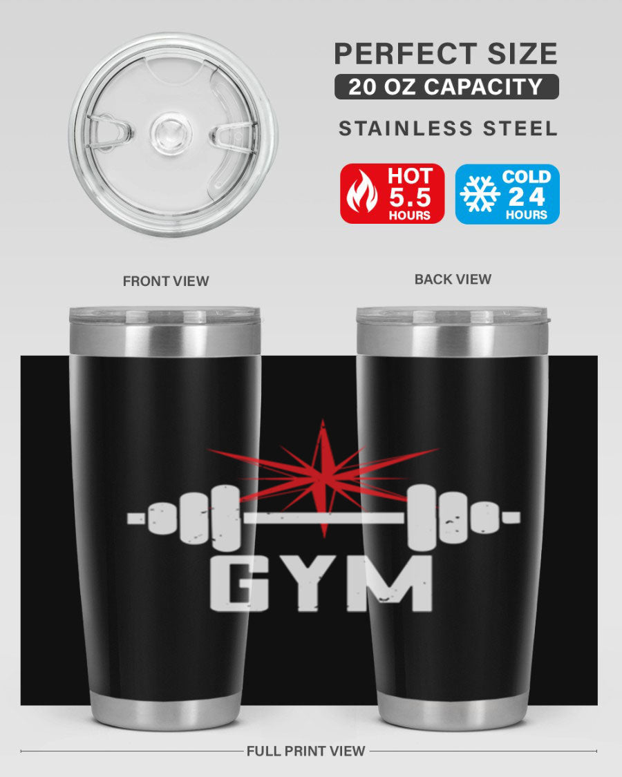 gym 94# Tumbler in stainless steel with a drink-thru lid, showcasing its sleek design and double wall insulation.