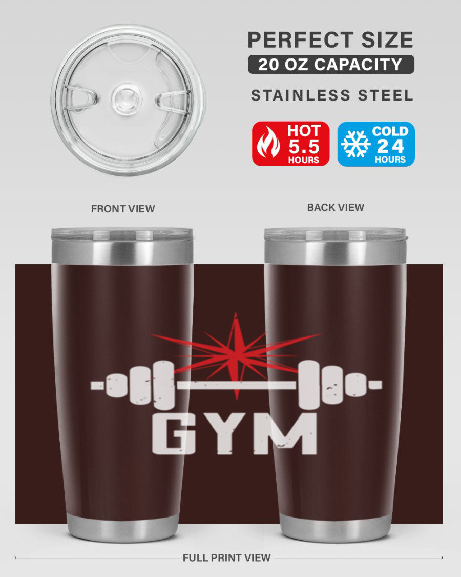 gym 94# Tumbler in stainless steel with a drink-thru lid, showcasing its sleek design and double wall insulation.
