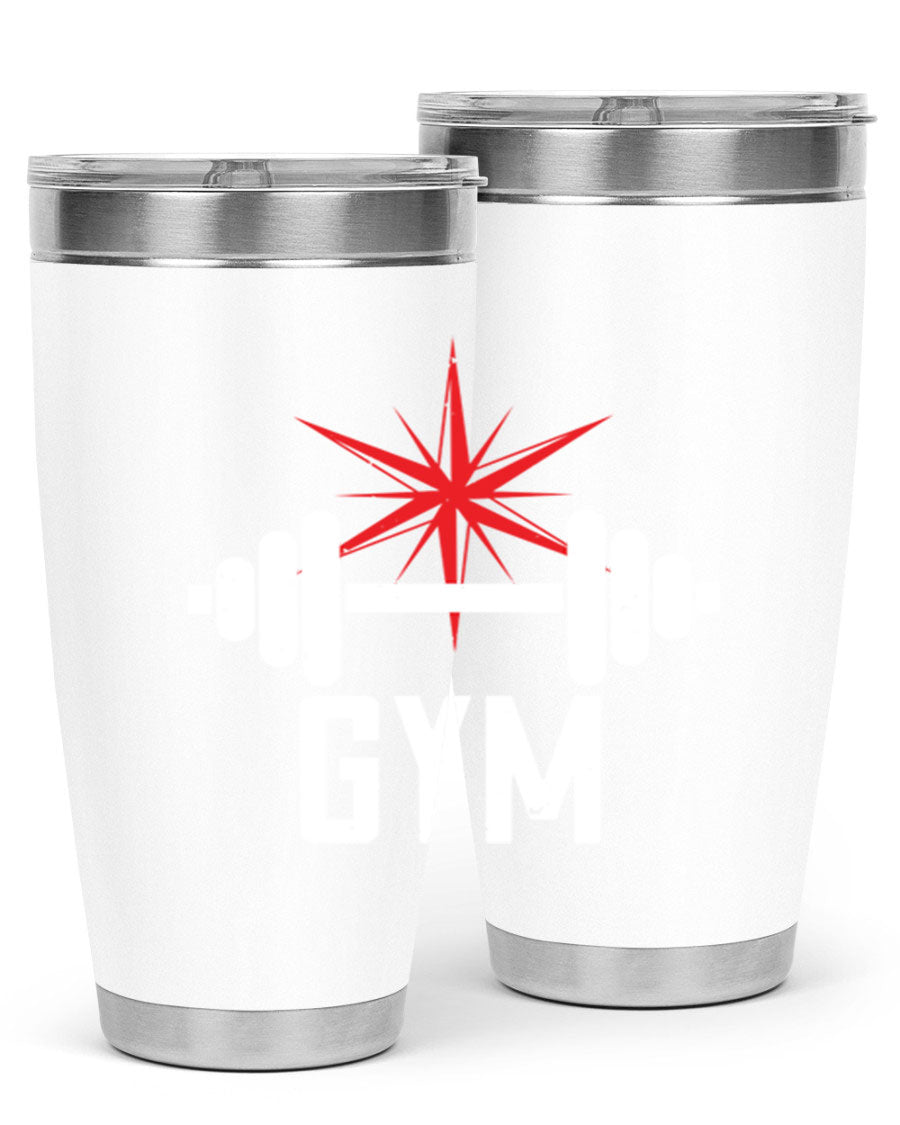 gym 94# Tumbler in stainless steel with a drink-thru lid, showcasing its sleek design and double wall insulation.