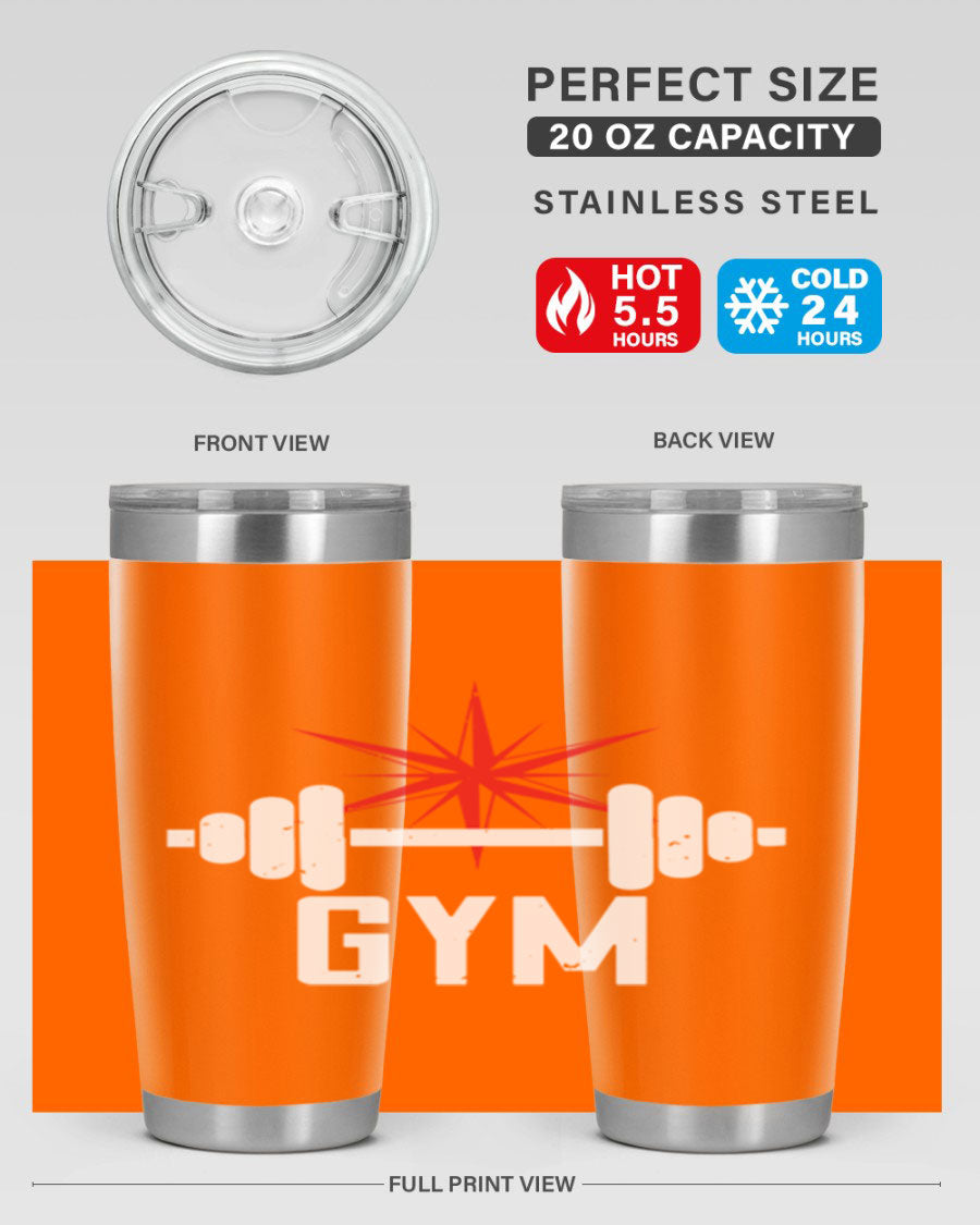 gym 94# Tumbler in stainless steel with a drink-thru lid, showcasing its sleek design and double wall insulation.