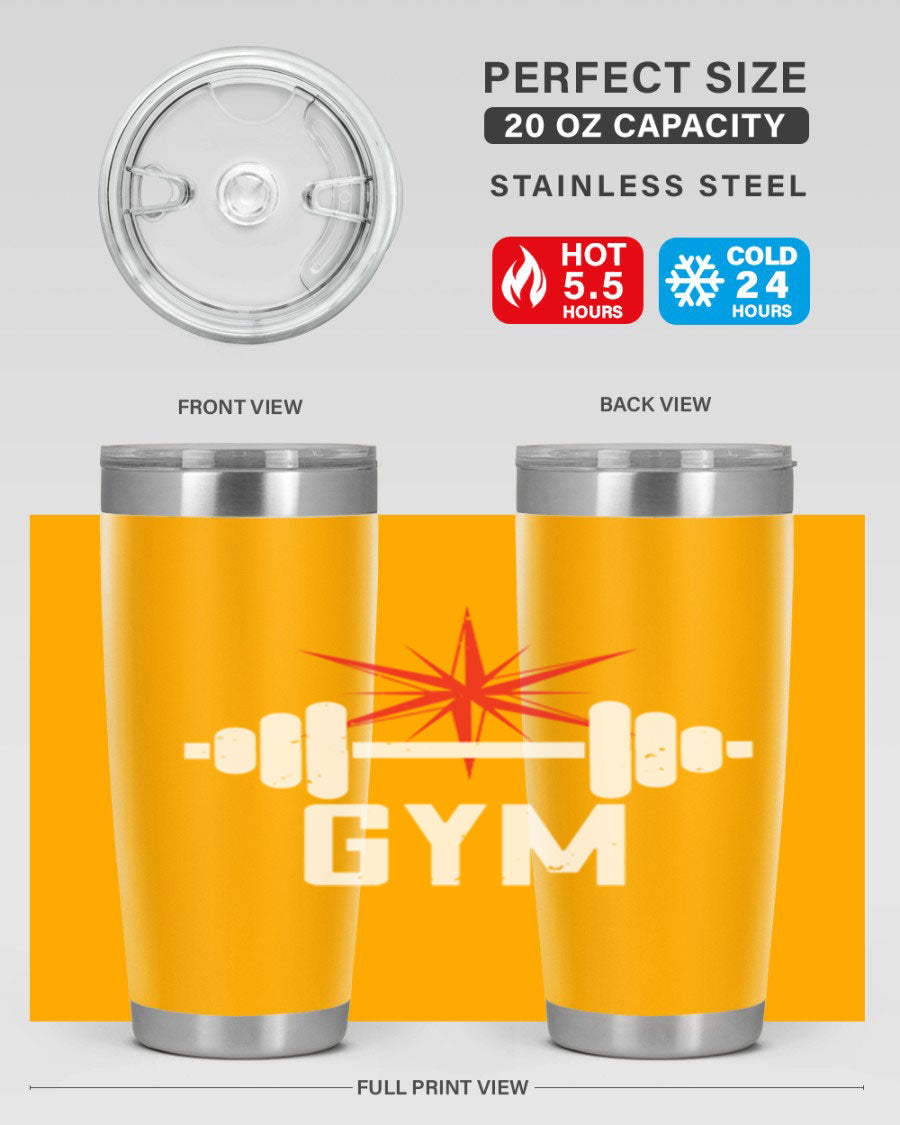 gym 94# Tumbler in stainless steel with a drink-thru lid, showcasing its sleek design and double wall insulation.