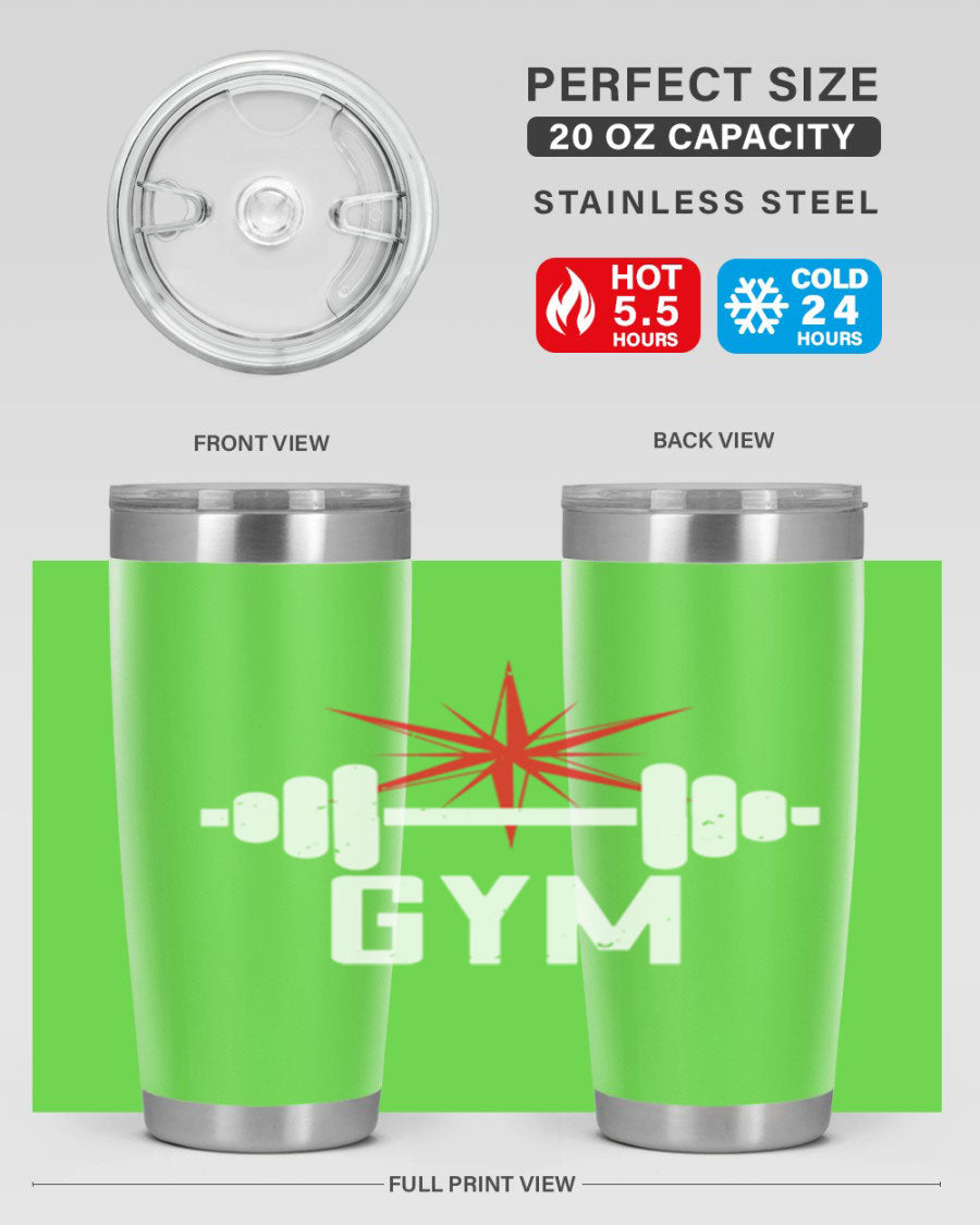 gym 94# Tumbler in stainless steel with a drink-thru lid, showcasing its sleek design and double wall insulation.