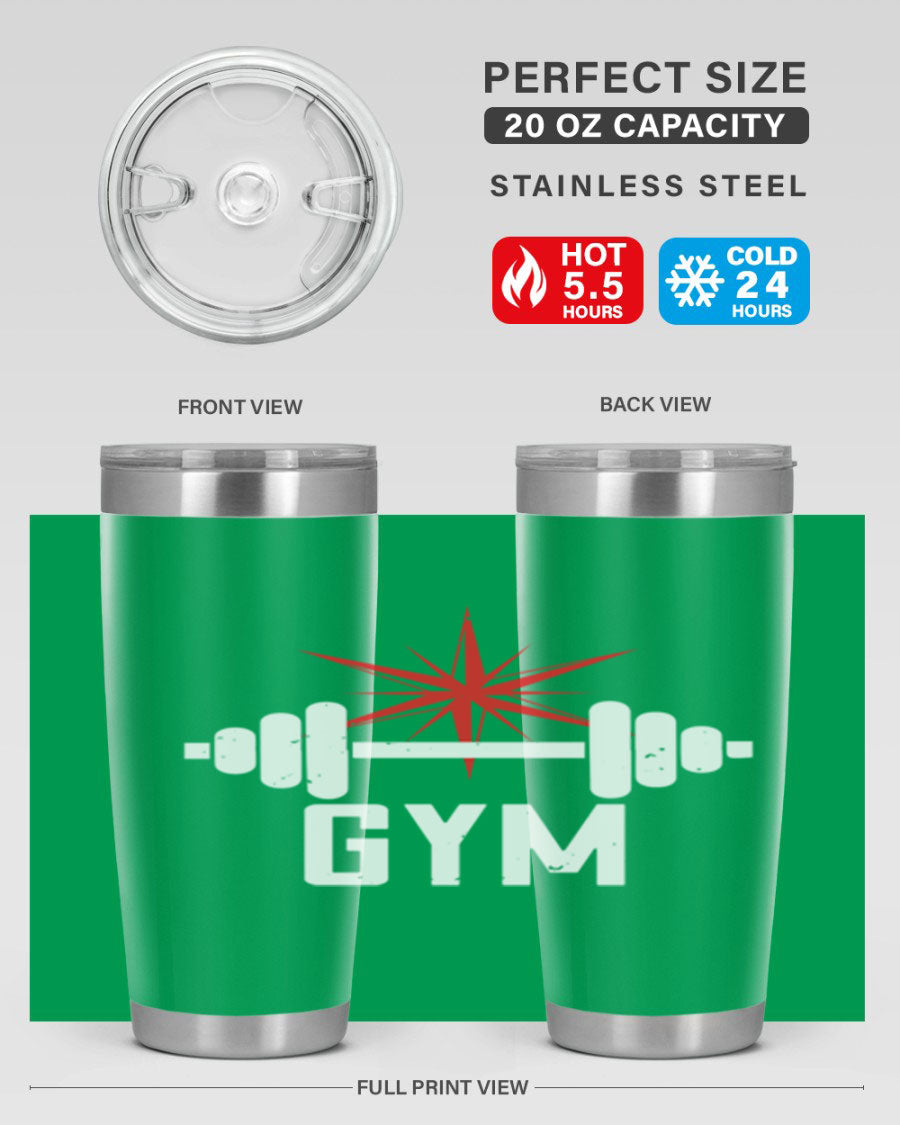 gym 94# Tumbler in stainless steel with a drink-thru lid, showcasing its sleek design and double wall insulation.