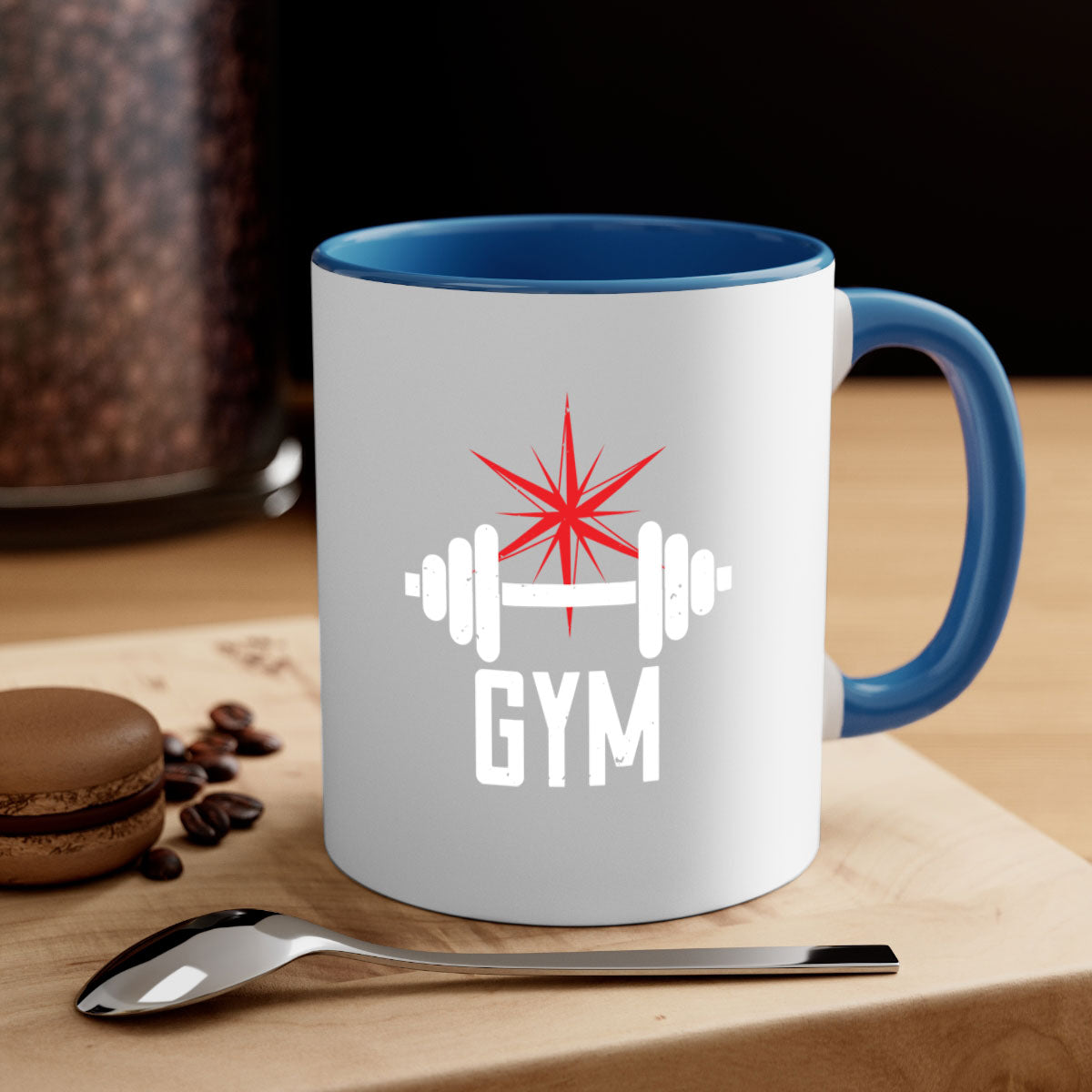 A stylish gym 94# Mug with a glossy finish, featuring a colored handle and interior, available in multiple colors.