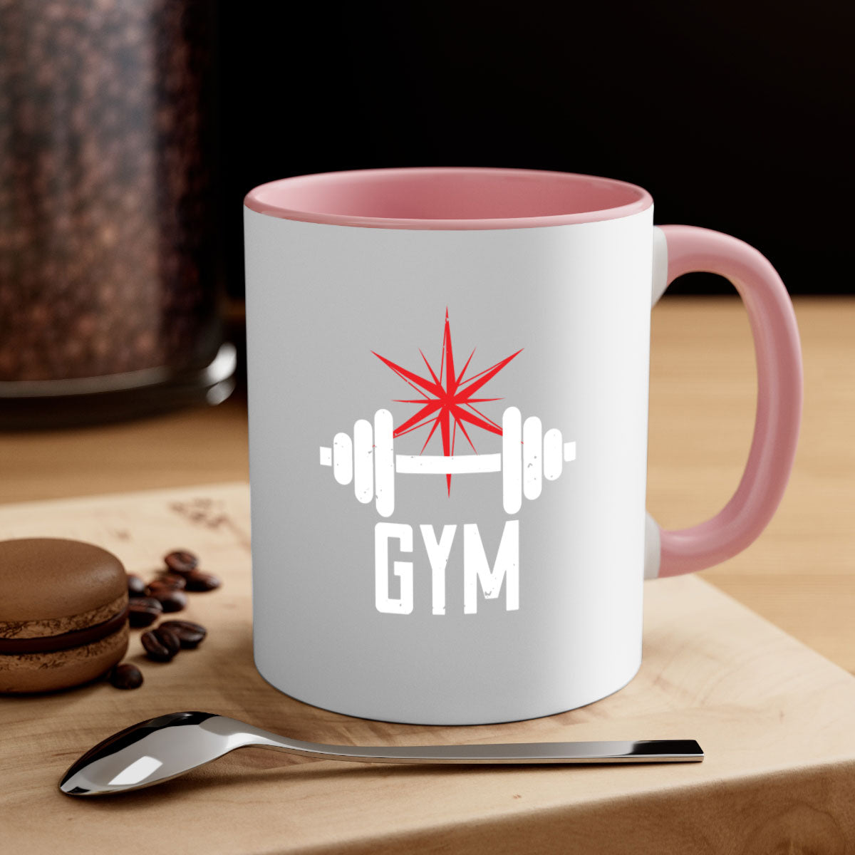 A stylish gym 94# Mug with a glossy finish, featuring a colored handle and interior, available in multiple colors.
