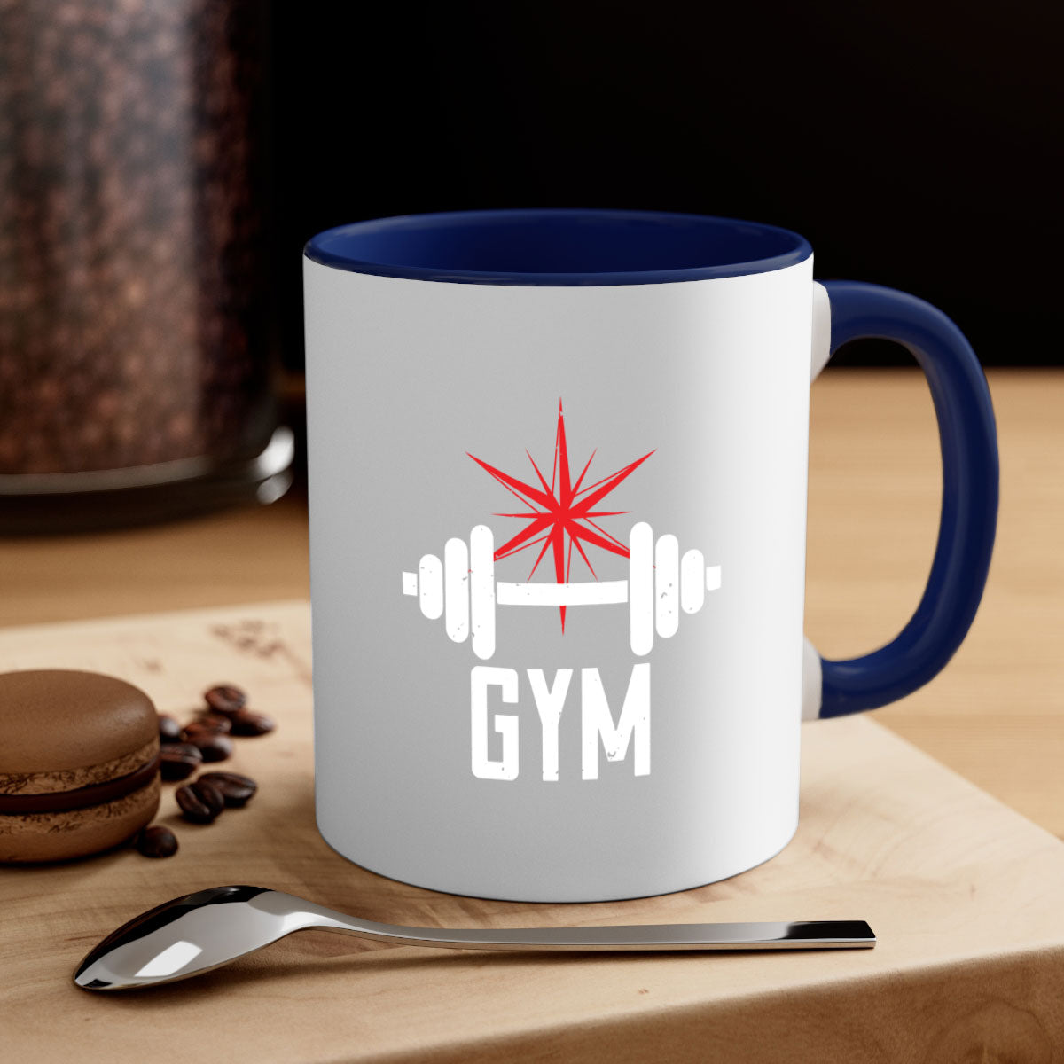 A stylish gym 94# Mug with a glossy finish, featuring a colored handle and interior, available in multiple colors.