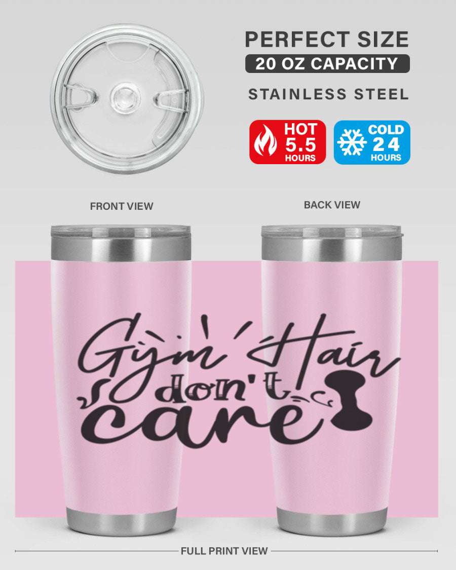 Gym Hair Don't Care 43# Tumbler, a stylish 20oz double wall vacuum stainless steel tumbler with a drink-thru lid, perfect for workouts.