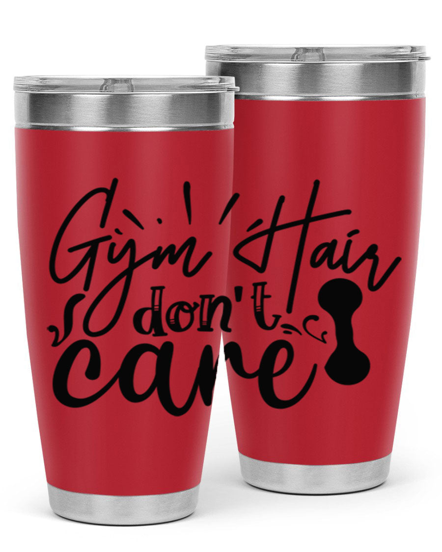 Gym Hair Don't Care 43# Tumbler, a stylish 20oz double wall vacuum stainless steel tumbler with a drink-thru lid, perfect for workouts.