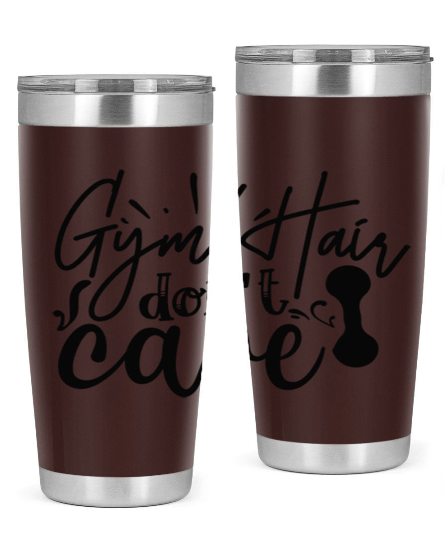 Gym Hair Don't Care 43# Tumbler, a stylish 20oz double wall vacuum stainless steel tumbler with a drink-thru lid, perfect for workouts.