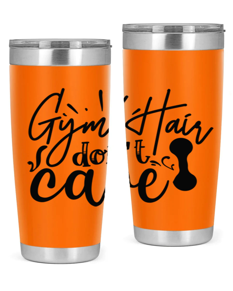 Gym Hair Don't Care 43# Tumbler, a stylish 20oz double wall vacuum stainless steel tumbler with a drink-thru lid, perfect for workouts.