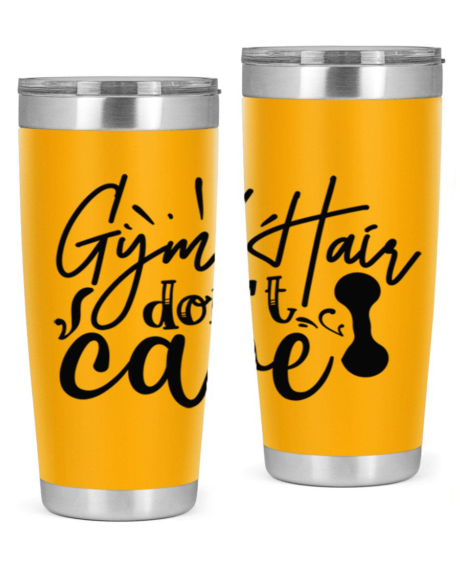 Gym Hair Don't Care 43# Tumbler, a stylish 20oz double wall vacuum stainless steel tumbler with a drink-thru lid, perfect for workouts.