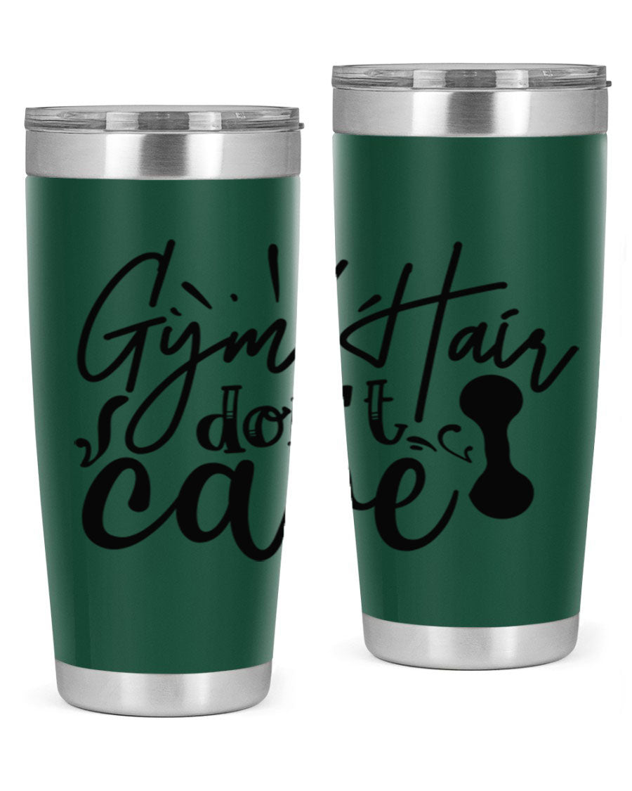Gym Hair Don't Care 43# Tumbler, a stylish 20oz double wall vacuum stainless steel tumbler with a drink-thru lid, perfect for workouts.